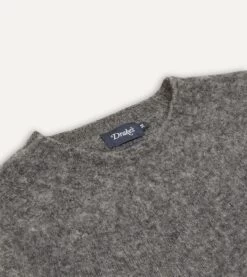 Charcoal Brushed Shetland Crew Neck Jumper -Drakes Shop DR2A3A21501 02600 3