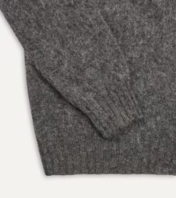 Charcoal Brushed Shetland Crew Neck Jumper -Drakes Shop DR2A3A21501 02600 4