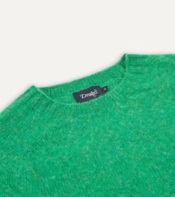 Green Brushed Shetland Crew Neck Jumper -Drakes Shop DR2A3A21501 10400 3