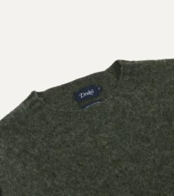 Seaweed Brushed Shetland Crew Neck Jumper -Drakes Shop DR2A3A21501 13400 3