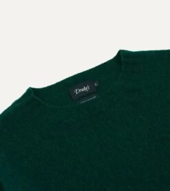 Forest Green Brushed Shetland Crew Neck Jumper -Drakes Shop DR2A3A21501 18400 3