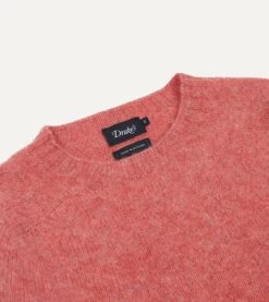 Pink Brushed Shetland Crew Neck Jumper -Drakes Shop DR2A3A21501 24990 3 compM