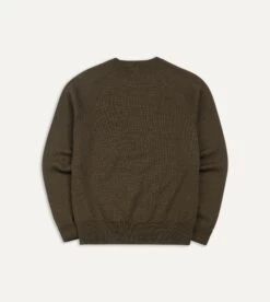 Olive Green Merino Crew Neck Jumper -Drakes Shop DR2A3A21505 02400 5