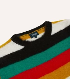 Black Multi Stripe Brushed Shetland Crew Neck Jumper -Drakes Shop DR2A3A22552 07102 3