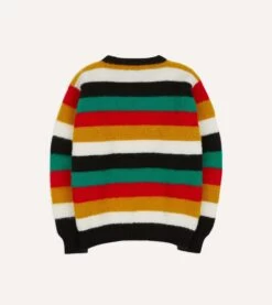 Black Multi Stripe Brushed Shetland Crew Neck Jumper -Drakes Shop DR2A3A22552 07102 5