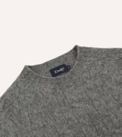 Grey Brushed Shetland Cable Knit Crew Neck Jumper -Drakes Shop DR2A3A23612 02600 3