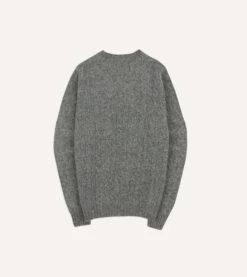 Grey Brushed Shetland Cable Knit Crew Neck Jumper -Drakes Shop DR2A3A23612 02600 5