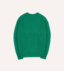 Green Brushed Shetland Cable Knit Crew Neck Jumper -Drakes Shop DR2A3A23612 05400 5