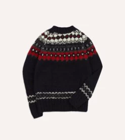 Chamula For Drake's Navy And Red Fairisle Merino Jumper