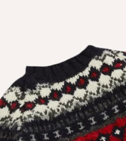 Chamula For Drake's Navy And Red Fairisle Merino Jumper -Drakes Shop DR2A3A23645 01250 3