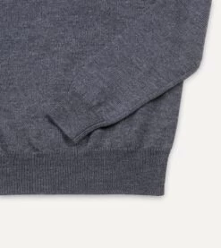 Grey Merino Wool V Neck Jumper -Drakes Shop DR2A3B21506 03600 4
