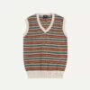Ecru And Multi Coloured Cotton Cashmere Western Knit Vest -Drakes Shop DR2A3C 23047 01 001 1
