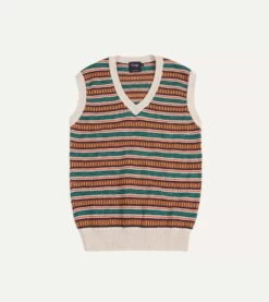 Ecru And Multi Coloured Cotton Cashmere Western Knit Vest