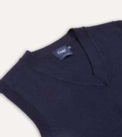Navy Merino Wool Knitted Vest -Drakes Shop DR2A3C21607 01250 3