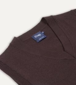 Brown Merino Wool Knitted Vest -Drakes Shop DR2A3C21607 03300 3