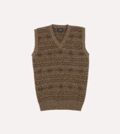 Light Brown Fair Isle Lambswool Sleeveless V-Neck Jumper