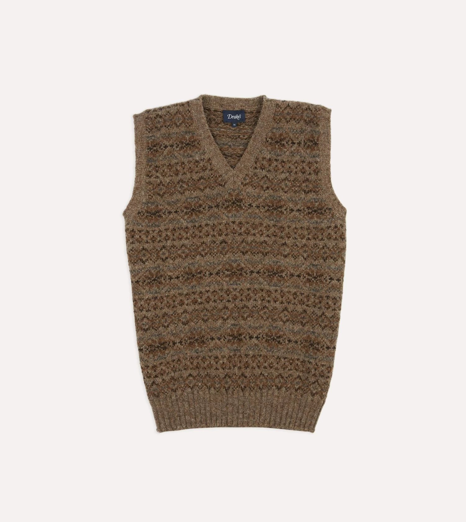 Light Brown Fair Isle Lambswool Sleeveless V-Neck Jumper 3 Light Brown Fair Isle Lambswool Sleeveless V-Neck Jumper