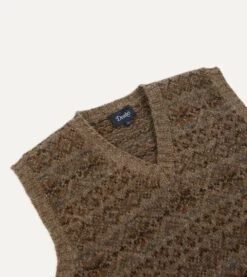 Light Brown Fair Isle Lambswool Sleeveless V-Neck Jumper 9 Light Brown Fair Isle Lambswool Sleeveless V-Neck Jumper -Drakes Shop DR2A3C22336 05301 3