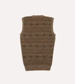 Light Brown Fair Isle Lambswool Sleeveless V-Neck Jumper 11 Light Brown Fair Isle Lambswool Sleeveless V-Neck Jumper -Drakes Shop DR2A3C22336 05301 5