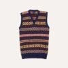 Navy Fair Isle Lambswool Sleeveless V-Neck Jumper -Drakes Shop DR2A3C22336 07251 1