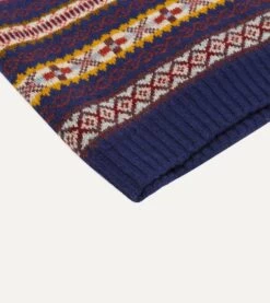 Navy Fair Isle Lambswool Sleeveless V-Neck Jumper -Drakes Shop DR2A3C22336 07251 4