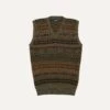 Green Fair Isle Lambswool Sleeveless V-Neck Jumper -Drakes Shop DR2A3C22336 09401 1