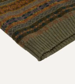 Green Fair Isle Lambswool Sleeveless V-Neck Jumper 10 Green Fair Isle Lambswool Sleeveless V-Neck Jumper -Drakes Shop DR2A3C22336 09401 4