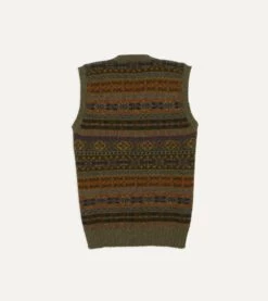 Green Fair Isle Lambswool Sleeveless V-Neck Jumper 11 Green Fair Isle Lambswool Sleeveless V-Neck Jumper -Drakes Shop DR2A3C22336 09401 5
