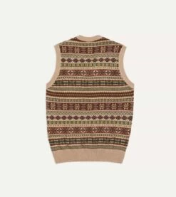 Beige Cotton Cashmere Fair Isle Knit Vest -Drakes Shop DR2A3C24021 01 301 4