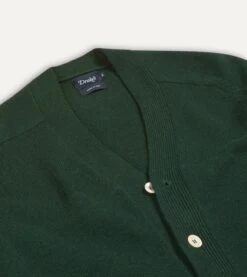 Dark Green Lambswool 6 Button Cardigan -Drakes Shop DR2A3D22004 07400 3