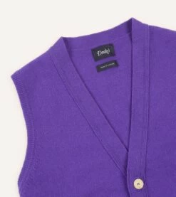 Purple Lambswool Sleeveless Cardigan 10 Purple Lambswool Sleeveless Cardigan -Drakes Shop DR2A3D22688 02900 3 LR