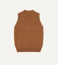 Light Brown Lambswool Sleeveless Cardigan -Drakes Shop DR2A3D22688 04300 5 LR