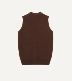 Brown Lambswool Sleeveless Cardigan -Drakes Shop DR2A3D22688 05300 5 LR