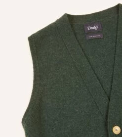 Green Lambswool Sleeveless Cardigan -Drakes Shop DR2A3D22688 06400 3 LR