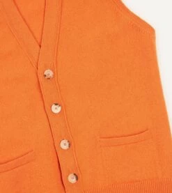 Orange Lambswool Sleeveless Cardigan -Drakes Shop DR2A3D22688 08800 3 LR