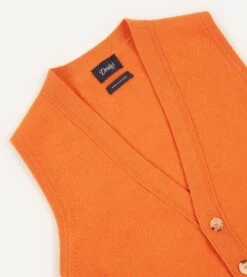 Orange Lambswool Sleeveless Cardigan -Drakes Shop DR2A3D22688 08800 4 LR