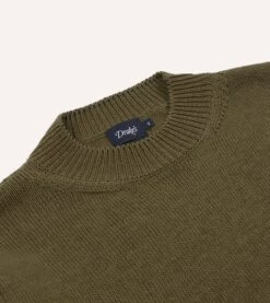 Olive Cotton Mock Neck Jumper -Drakes Shop DR2A3D23051 02400 3