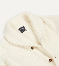 Ecru Lambswool Shawl Collar Cardigan -Drakes Shop DR2A3E 20818 09 050 3