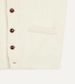 Ecru Lambswool Shawl Collar Cardigan -Drakes Shop DR2A3E 20818 09 050 5