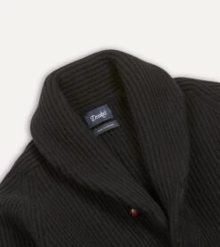 Black Lambswool Shawl Collar Cardigan -Drakes Shop DR2A3E20818 03100 3