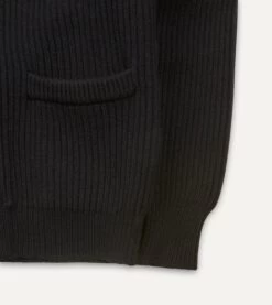 Black Lambswool Shawl Collar Cardigan -Drakes Shop DR2A3E20818 03100 4