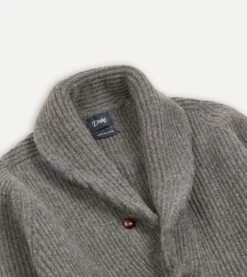 Grey Lambswool Shawl Collar Cardigan -Drakes Shop DR2A3E20818 04600 3