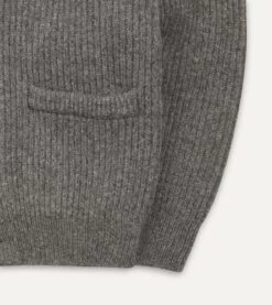 Grey Lambswool Shawl Collar Cardigan -Drakes Shop DR2A3E20818 04600 4