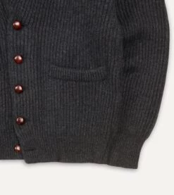 Charcoal Cashmere Shawl Collar Cardigan -Drakes Shop DR2A3E90084 08600 4