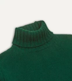Forest Green Lambswool Submariner Roll Neck Jumper -Drakes Shop DR2A3F20817 02400 3