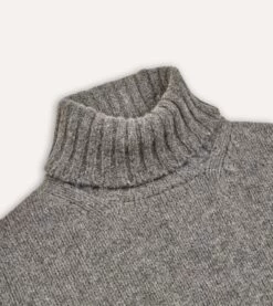 Grey Lambswool Submariner Roll Neck Jumper 10 Grey Lambswool Submariner Roll Neck Jumper -Drakes Shop DR2A3F20817 04600 3