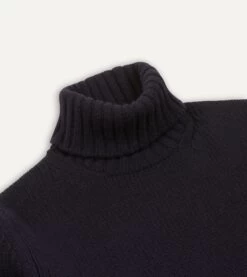 Navy Lambswool Submariner Roll Neck Jumper -Drakes Shop DR2A3F20817 05250 3