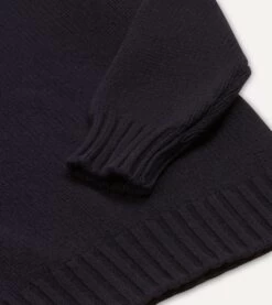 Navy Lambswool Submariner Roll Neck Jumper -Drakes Shop DR2A3F20817 05250 4