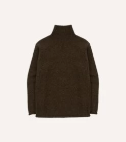 Brown Marl Mohair Wool Mock Neck Jumper -Drakes Shop DR2A3F22564 02300 5