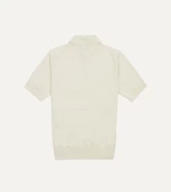 Ecru Knitted Linen-Cotton Short-Sleeve Polo Shirt -Drakes Shop DR2A3G21275 03050 4